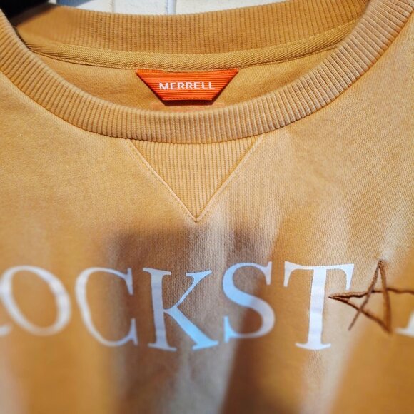 Merrell Rockstar Logo Sweatshirt M/M Tan Cotton Blend Crewneck Cozy core Outdoor - Picture 7 of 7